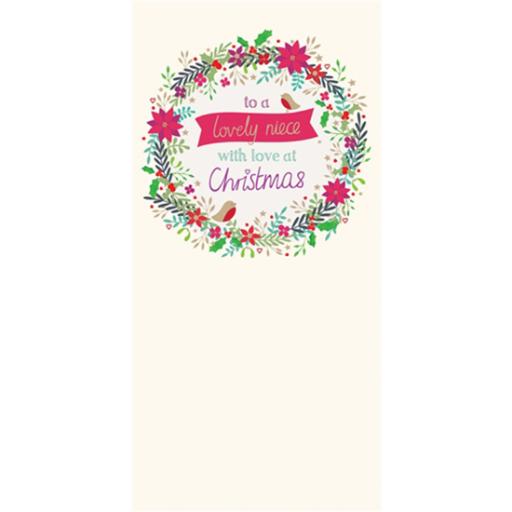 Christmas Card (Single) - Niece 'Little Floral Wreath & Robins'