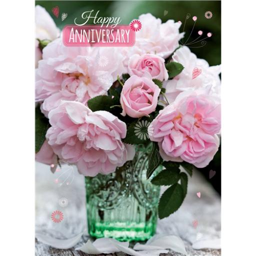 Anniversary Card - Peonies (Open)