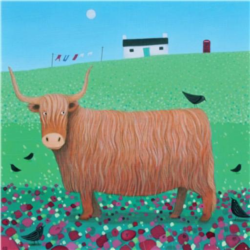 Ailsa Black Card Collection - Highland Cow & Bird 'Bird Talk'