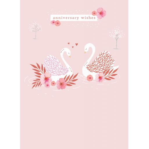 Anniversary Card - Swans On Peach (Open)