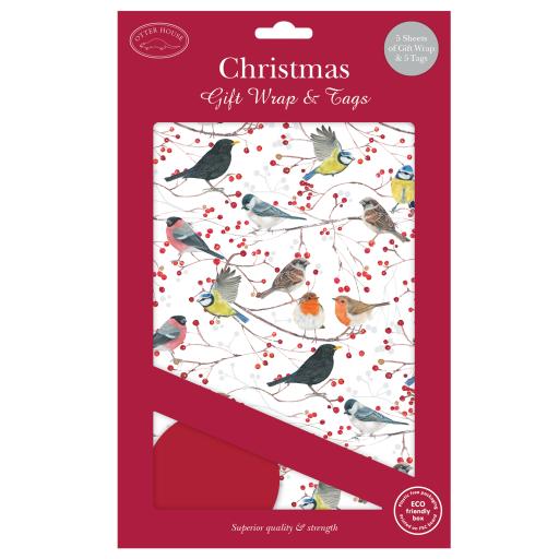 Christmas Wrap & Tags - Birds & Branches (5 Sheets & 5 Tags)