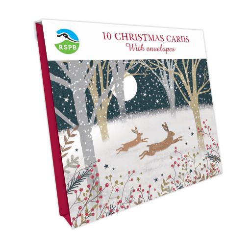 Running Hares - RSPB Small Square Christmas 10 Card Pack