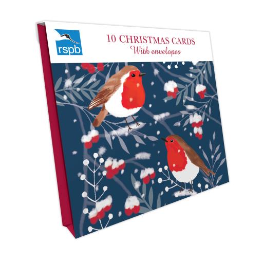 RSPB Small Square Christmas Card Pack - Robin & Berries